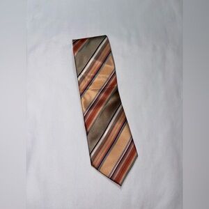 Geoffrey Beene Men’s Orange & Grey Striped 100% Silk Neck Tie
